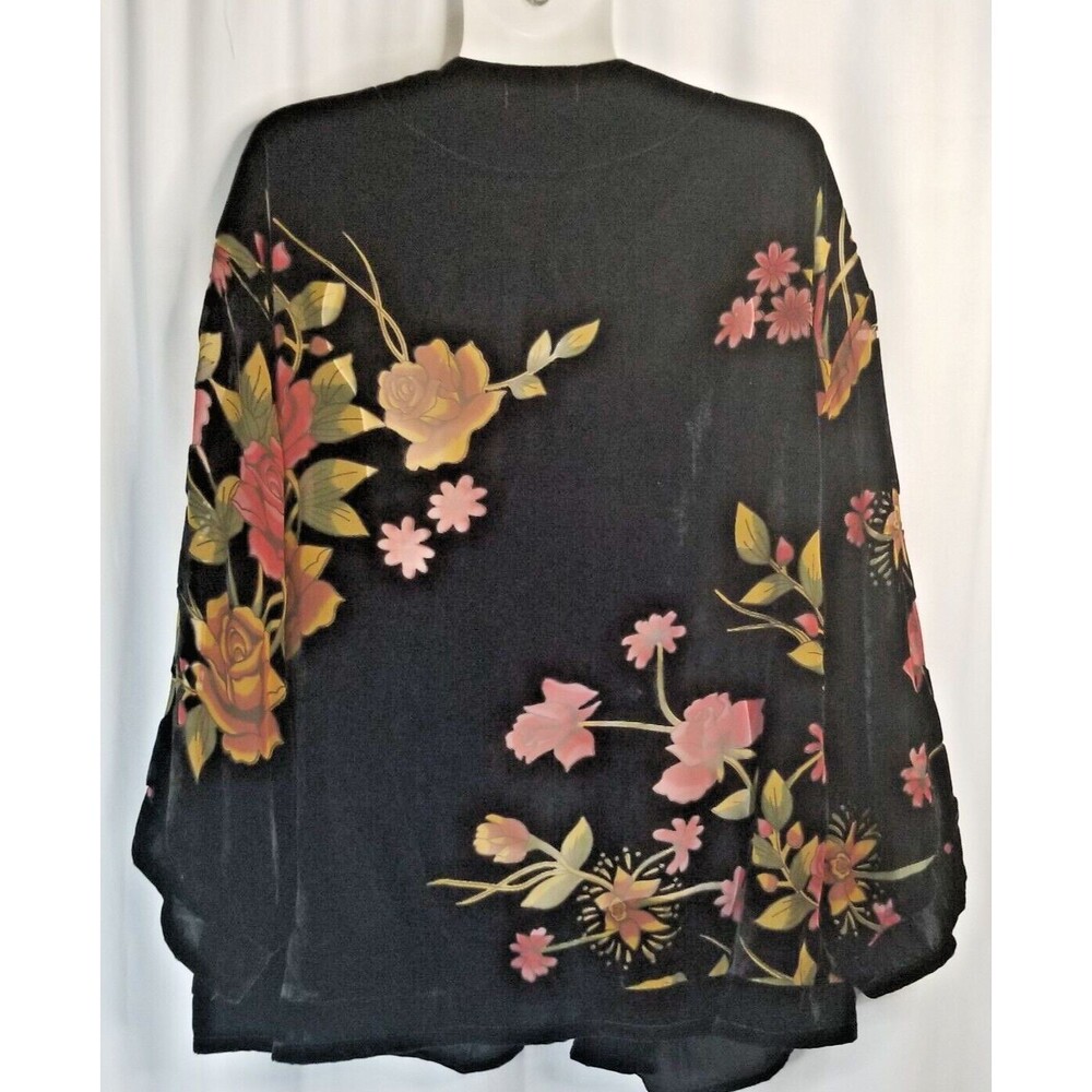 Torrid Women's Cardigan Open Front Black Velour Sheer Floral Inserted Design XL?